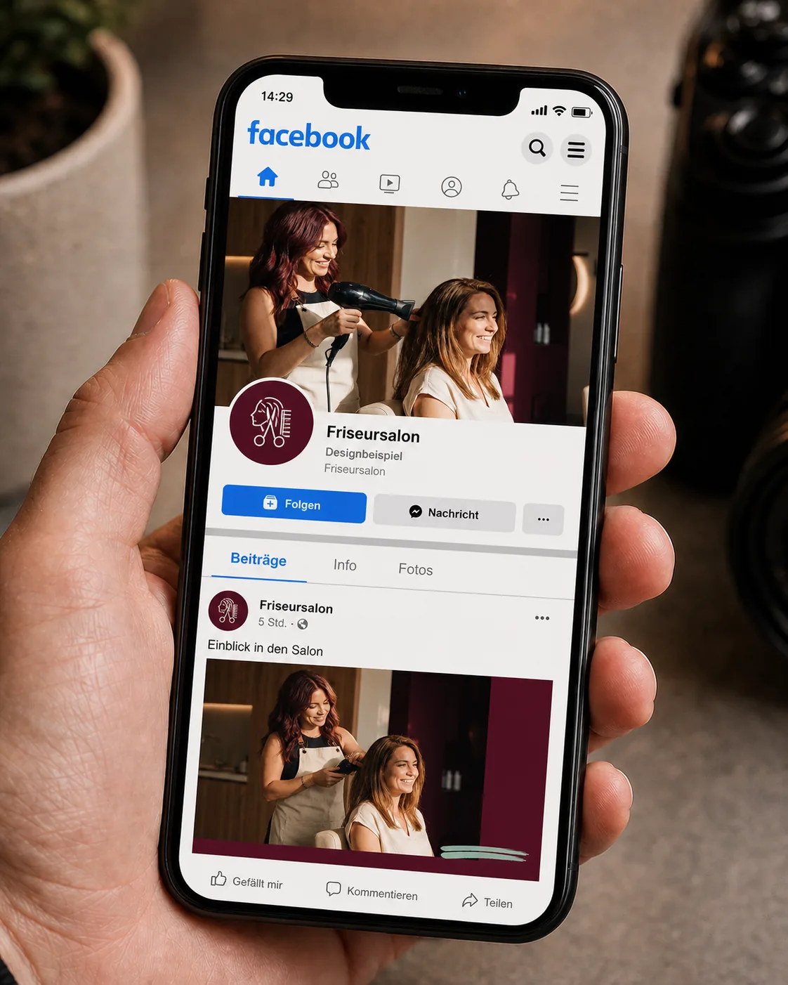 Beispiel einer Facebook-Seite für einen fiktiven Friseursalon