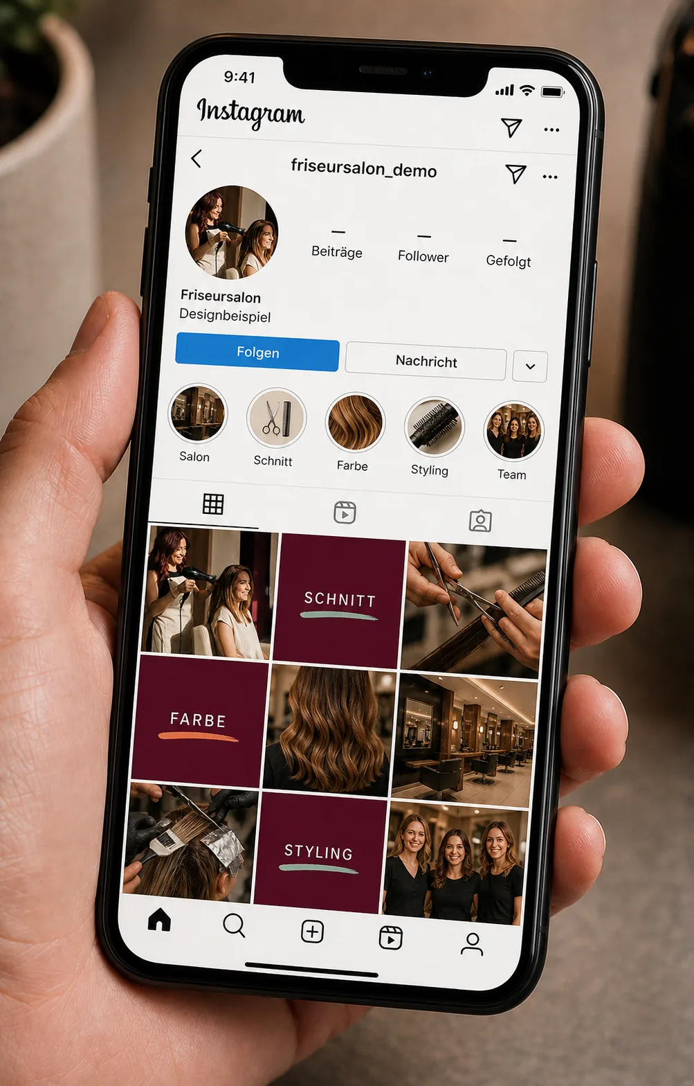 Beispiel eines Instagram-Profils für einen fiktiven Friseursalon